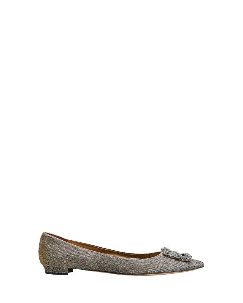 Manolo Blahnik Hangisi Metallic Fabric Buckle Flat
