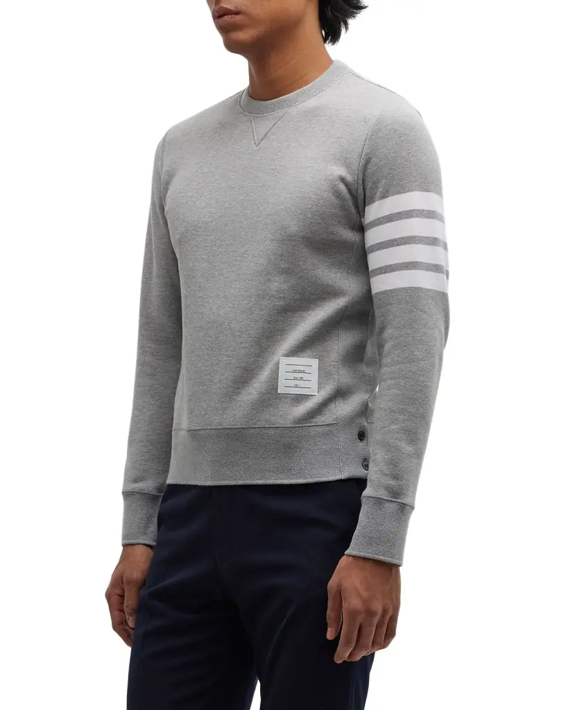Thom Browne Men 's Classic Crewneck Sweatshirt with Striped Sleeve