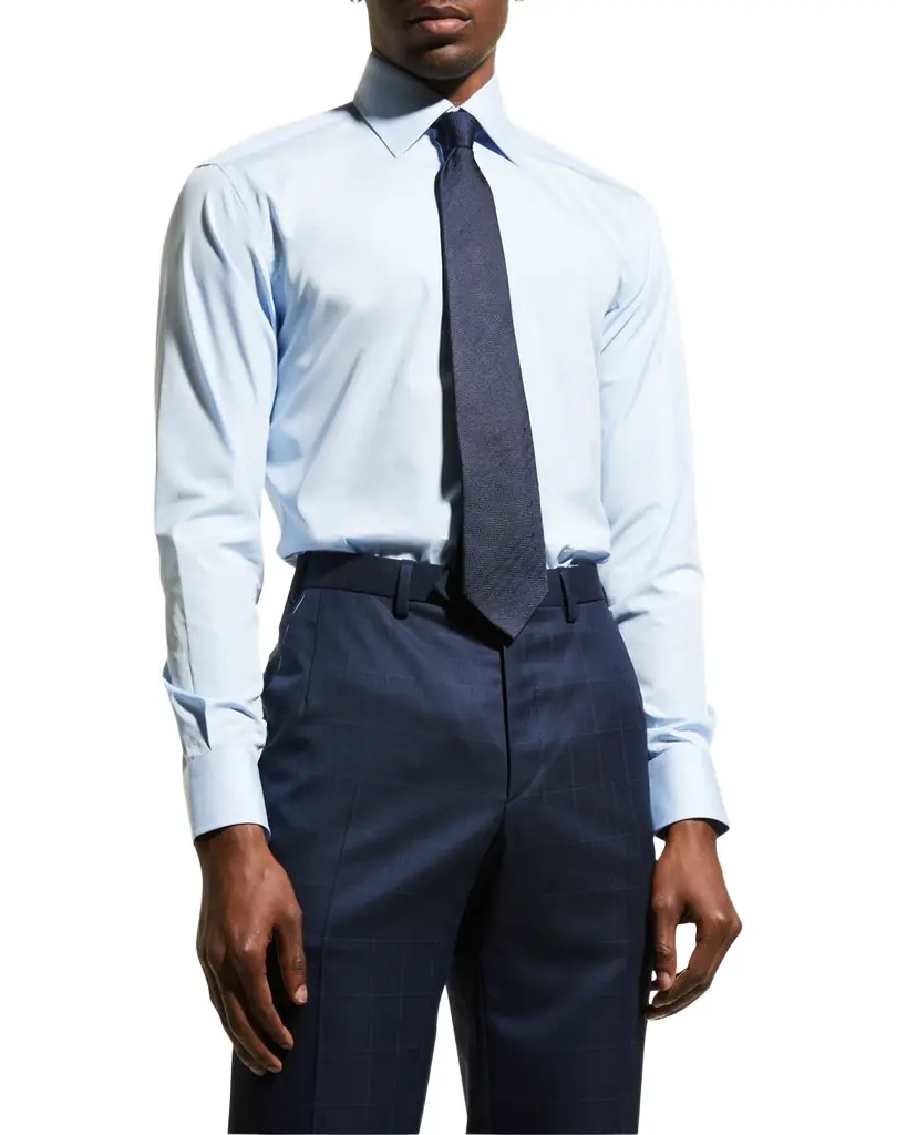 Brioni Wardrobe Essential Solid Dress Shirt, Blue
