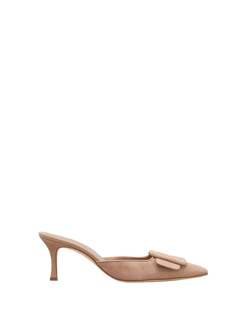 Manolo Blahnik Maysale Suede Buckle Mid-Heel 70mm Mules