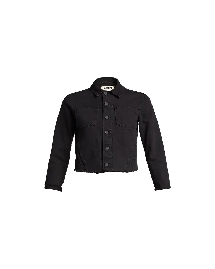 L'Agence Janelle Slim Raw-Edge Denim Jacket