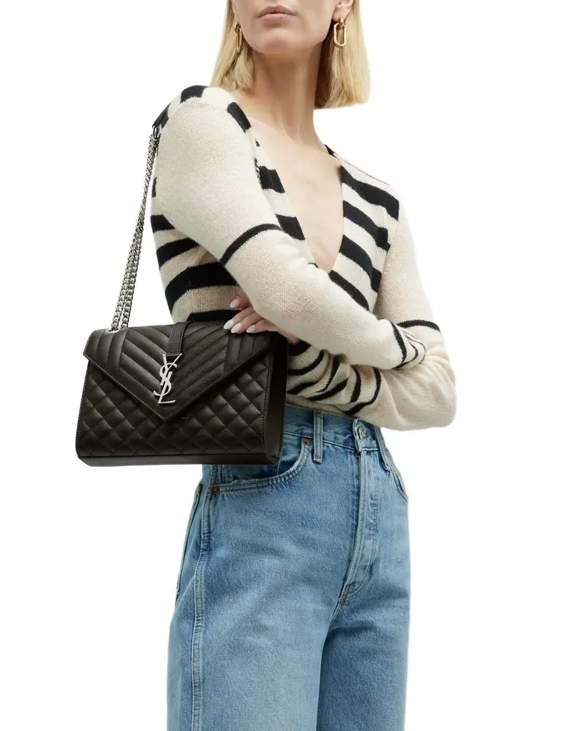 Saint Laurent Envelope Triquilt Medium YSL Shoulder Bag in Grained Leather - Women's Bags