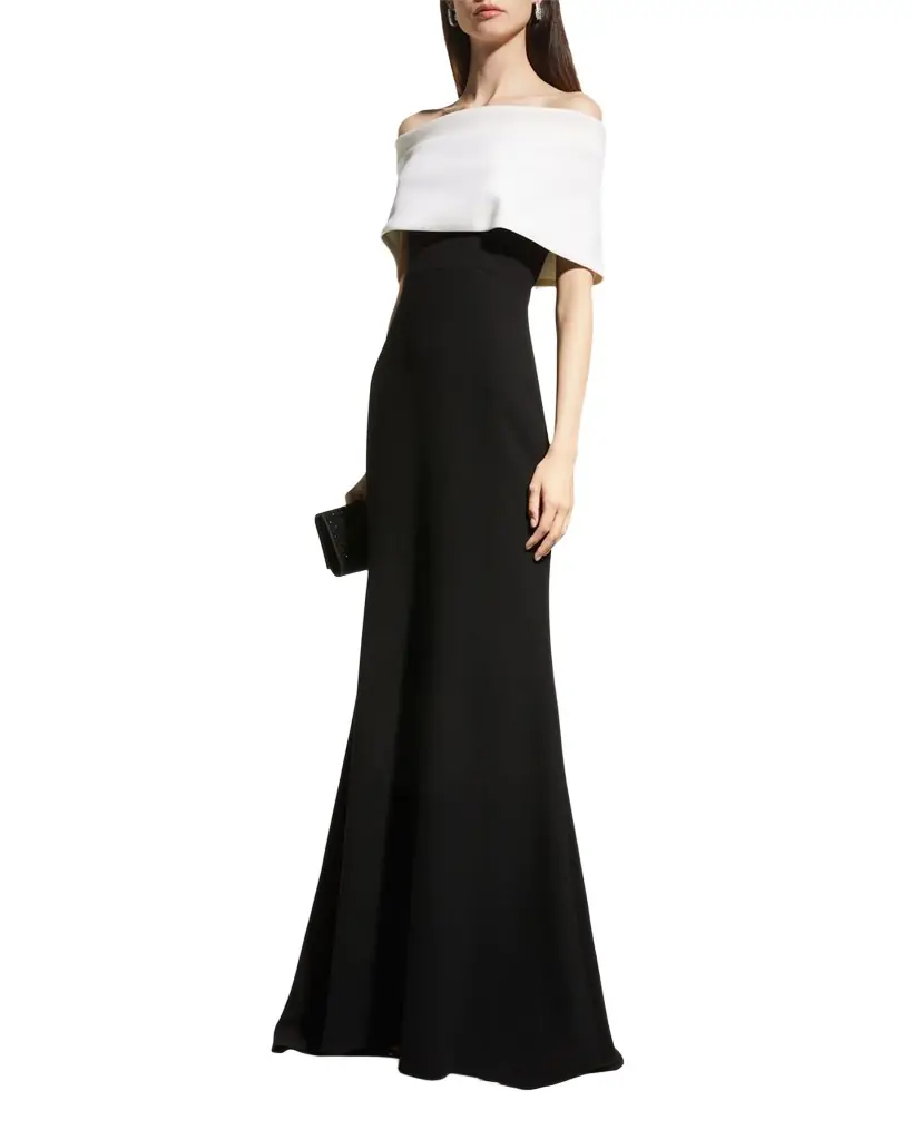 Lela Rose Off-the-Shoulder Two-Tone Gown