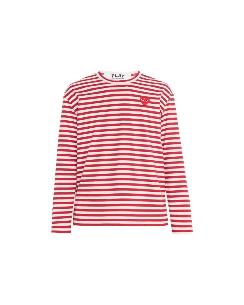 Comme des Garcons Men's Striped T-Shirt with Small Heart