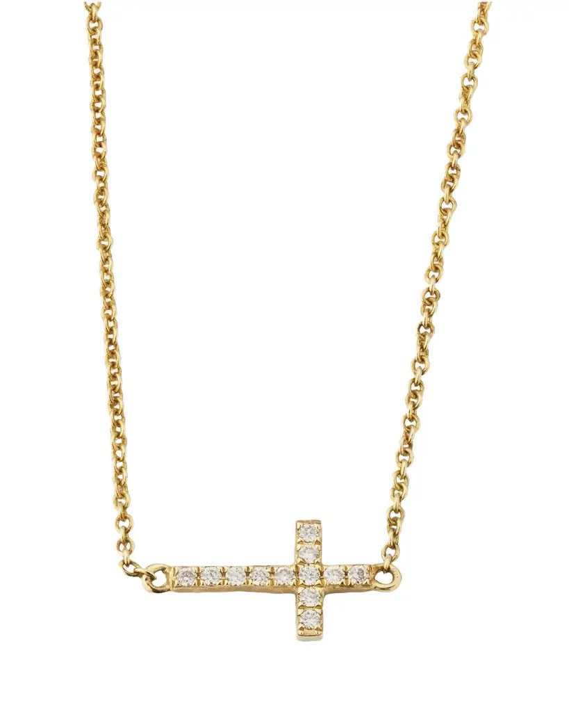 Sydney Evan Small Gold Pave Diamond Cross Necklace