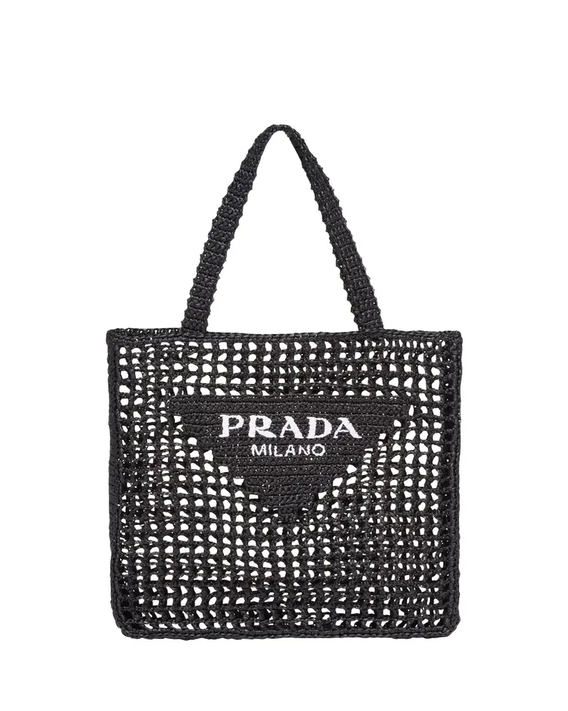 Bicolor Woven Logo Shopper Tote Bag