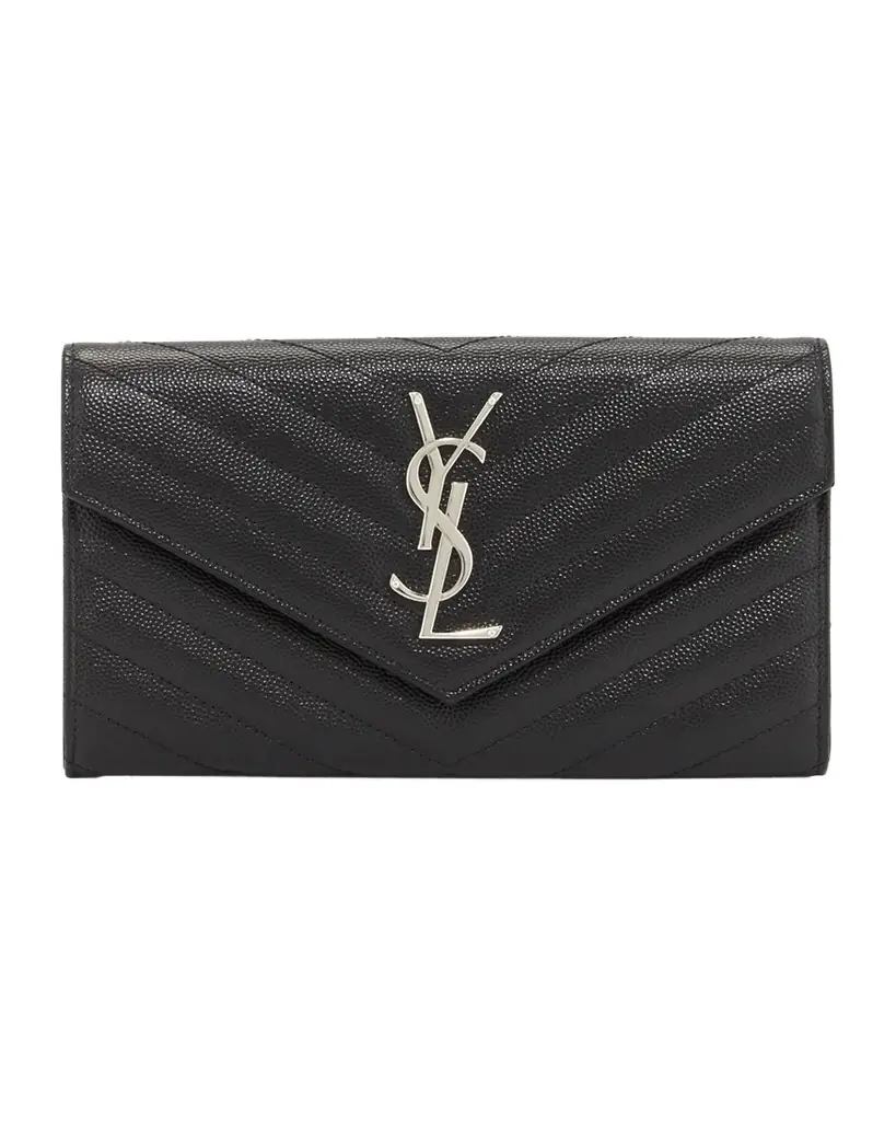 Saint Laurent YSL Monogram Large Flap Wallet in Grained Leather