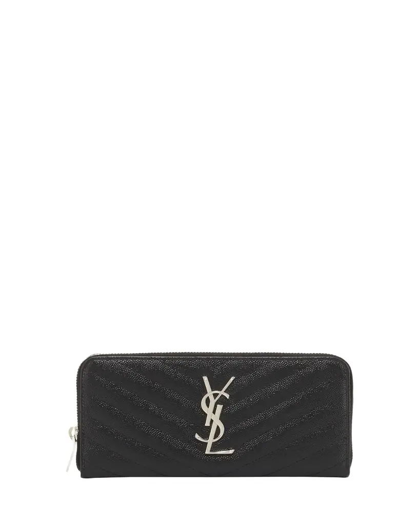 Saint Laurent YSL Monogram Large Zip Wallet in Grained Leather