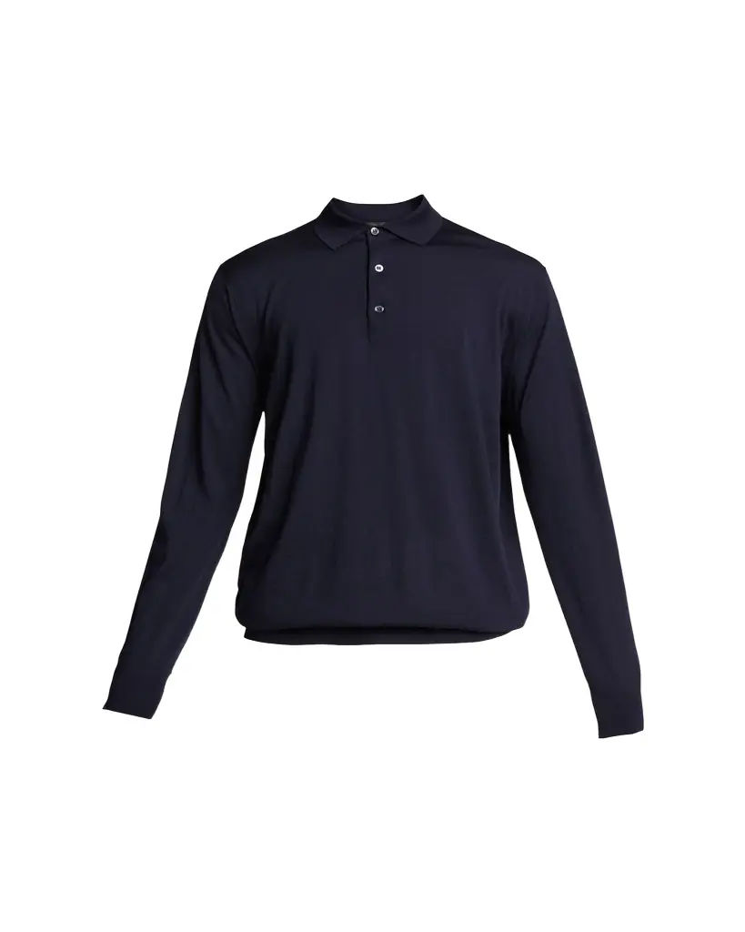 Loro Piana Men's Long-Sleeve Wool Polo Shirt
