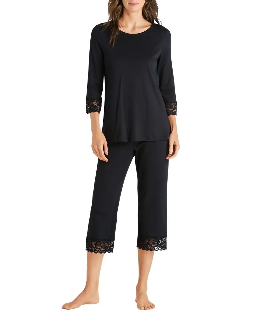 Hanro Moments Lace-Trim Cropped Pajama Set