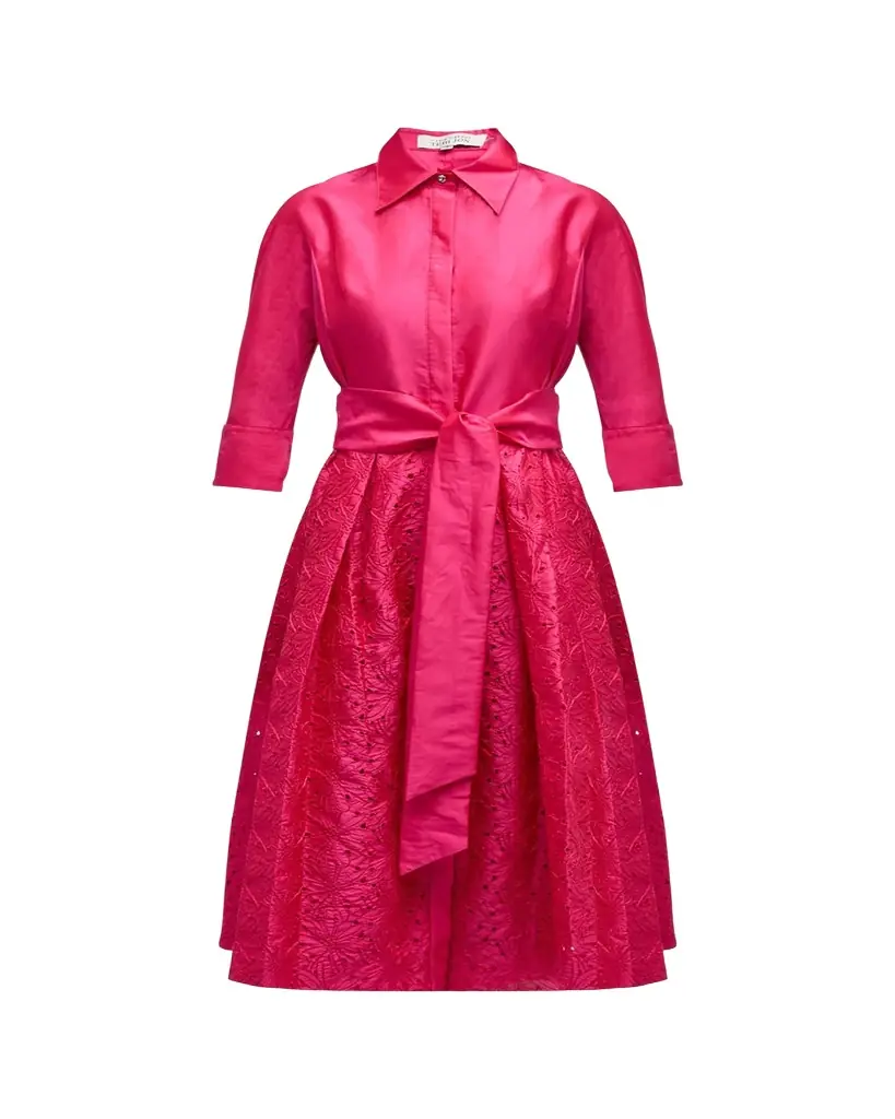 Rickie Freeman for Teri Jon Taffeta Shirt Dress w/ Eyelet Skirt