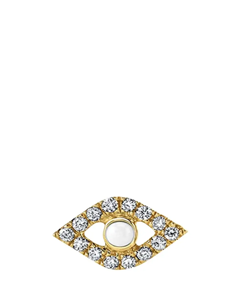 Sydney Evan 14k Pearl Stud Diamond Evil Eye Earring, Single