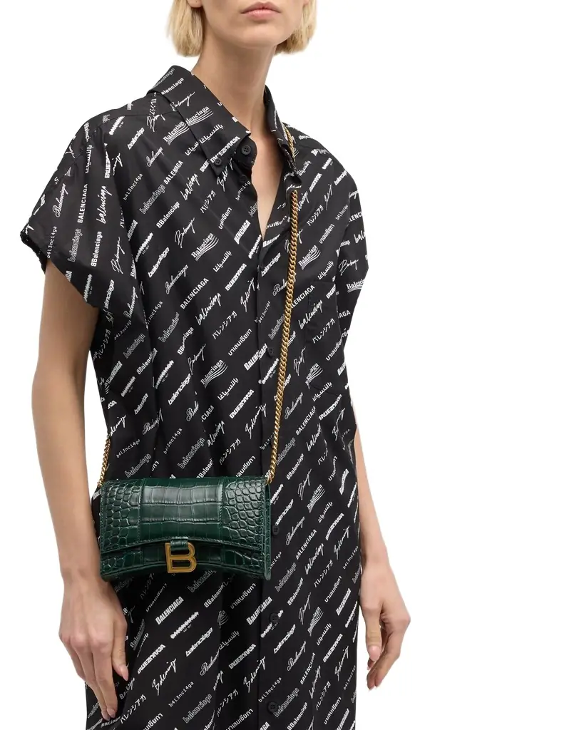 Balenciaga Hourglass Shiny Mock-Croc Chain Wallet