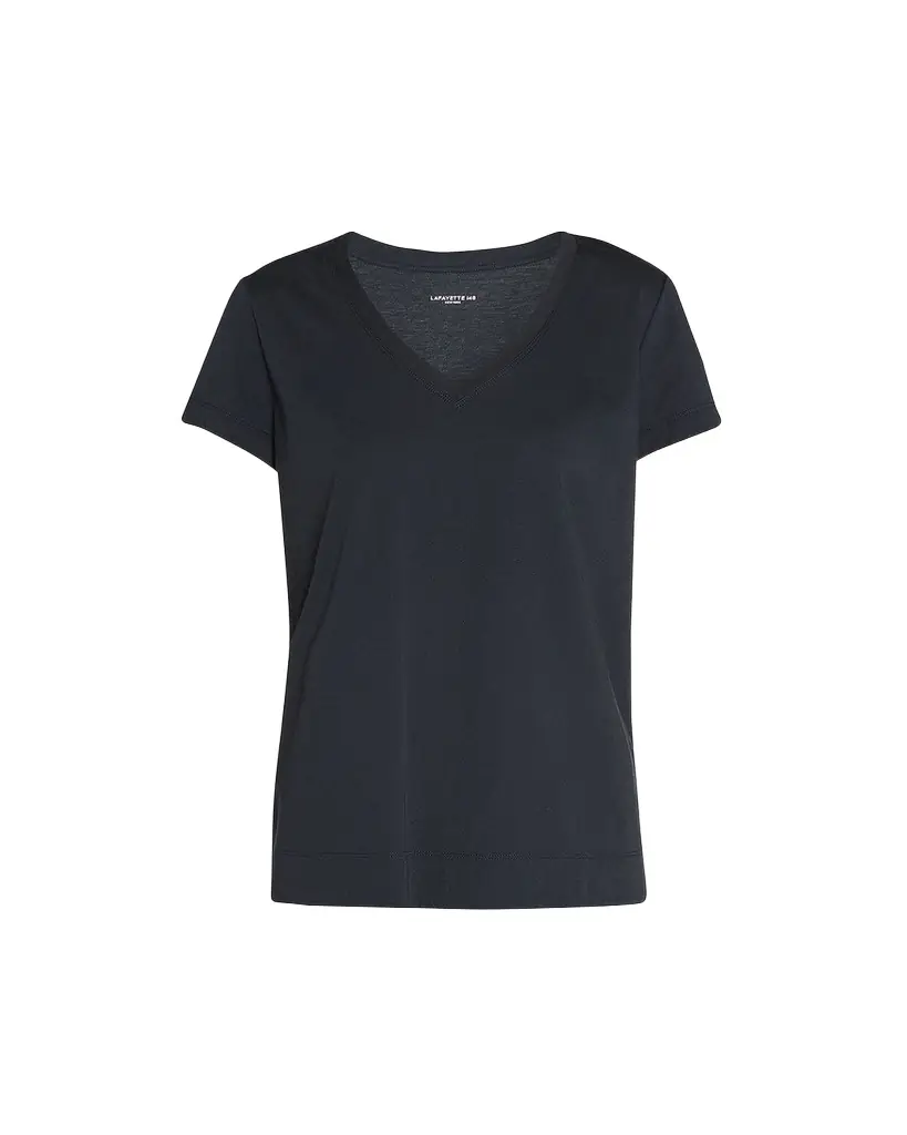 Lafayette 148 New York Modern V-Neck Short-Sleeve Cotton Jersey Tee