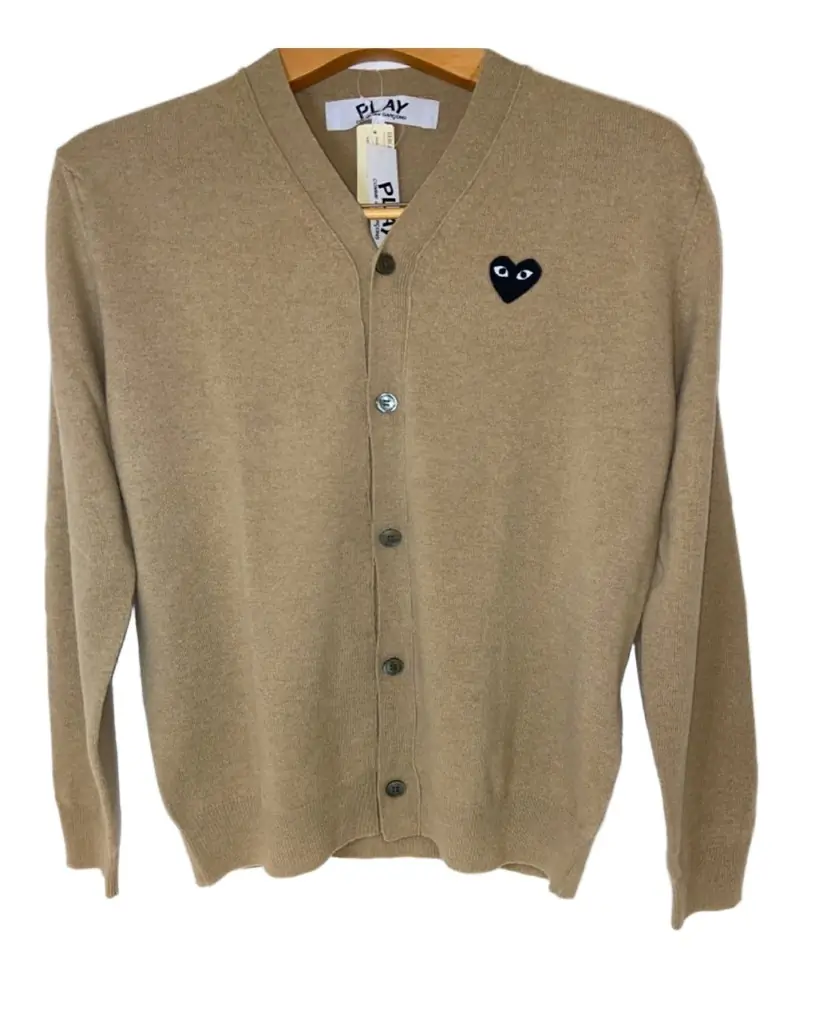 Comme des Garcons Men's Small Black Heart Cardigan Sweater