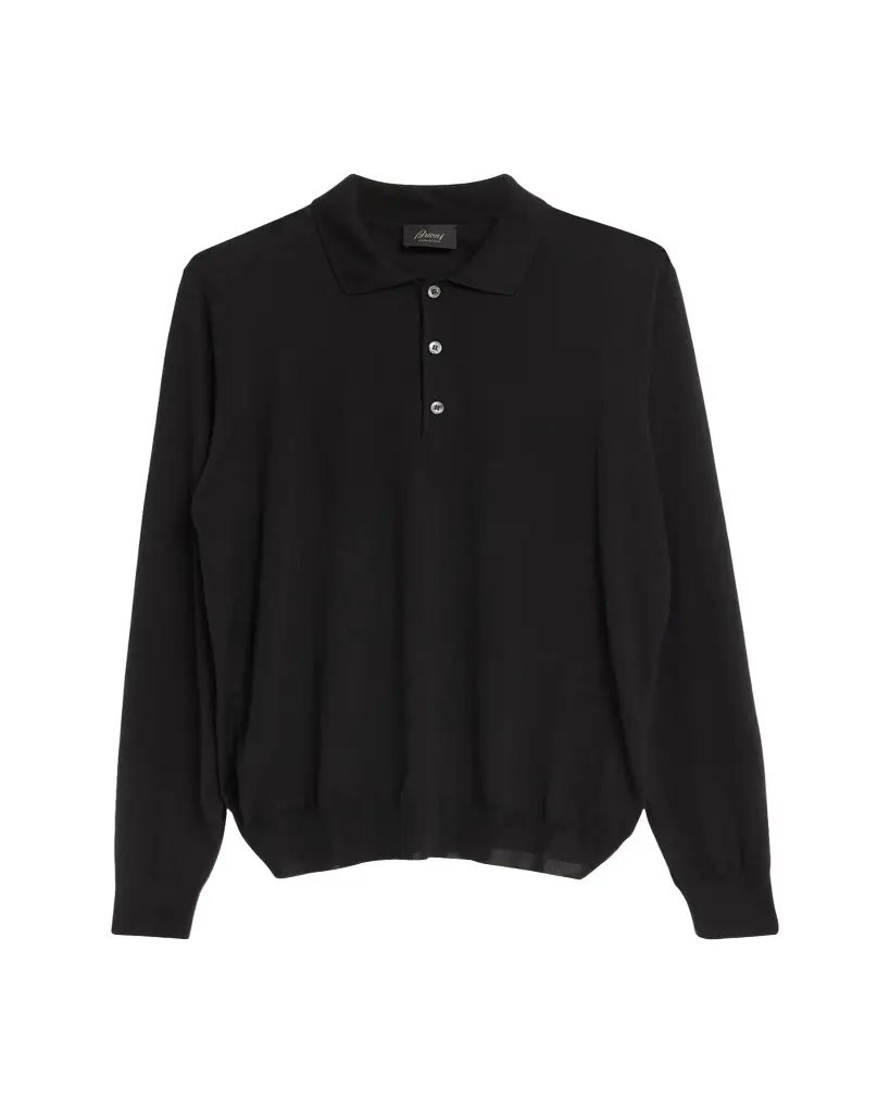 Brioni Men's Cashmere-Silk Long-Sleeve Polo Sweater