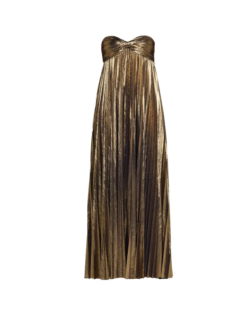 Retrofete Zoa Strapless Lamé Twisted-Bodice Gown