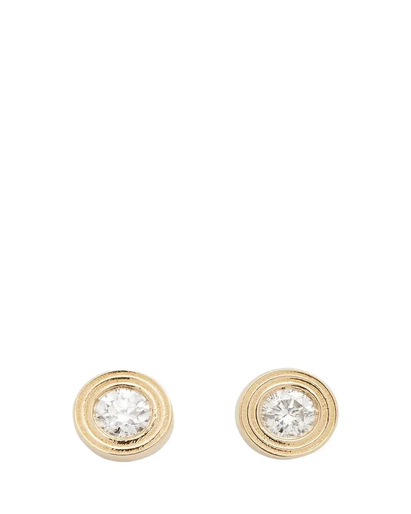 Sydney Evan Fluted 14K Gold and Diamond Stud Earrings