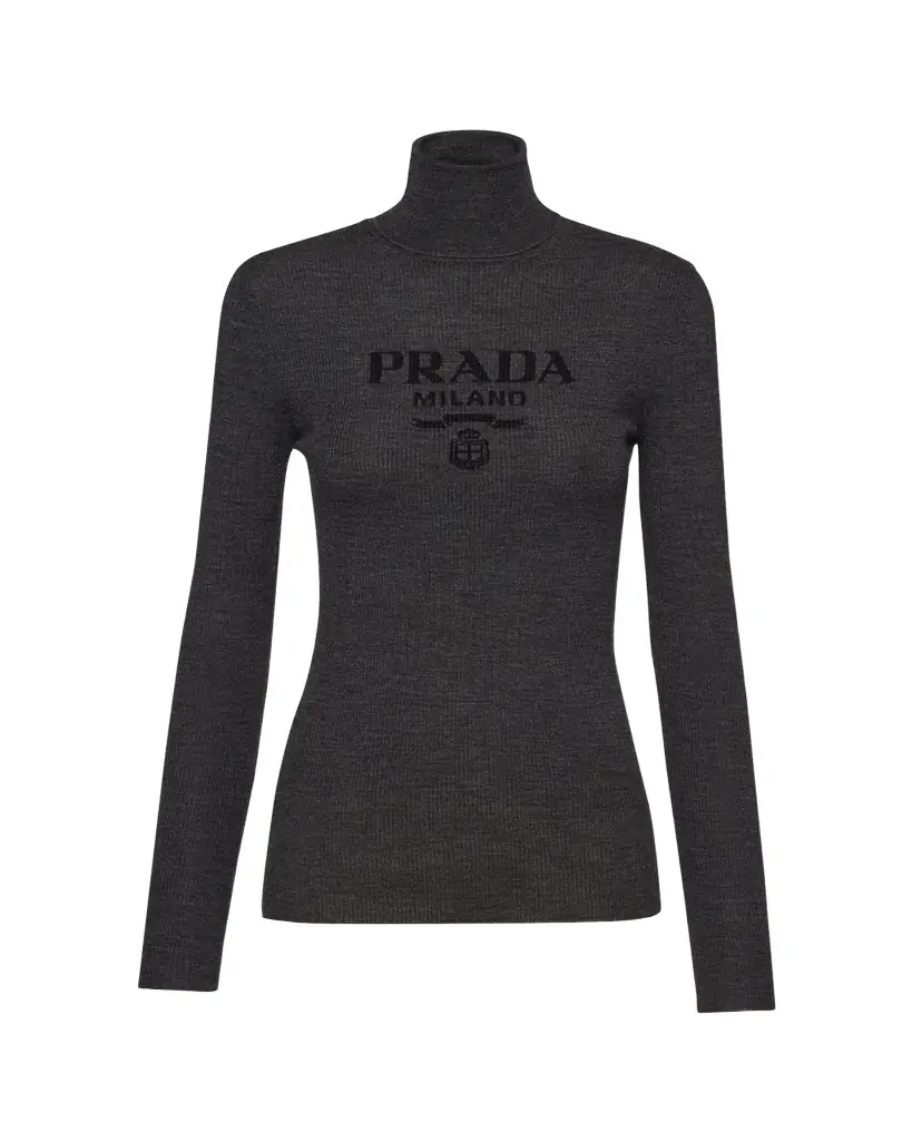 Prada Intarsia Logo Wool Turtleneck Sweater