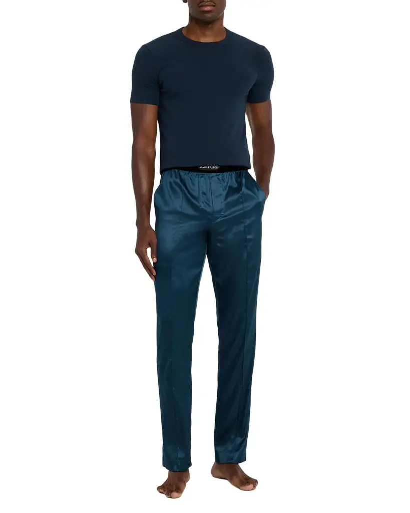 TOM FORD Men 's Silk Logo Pajama Pants