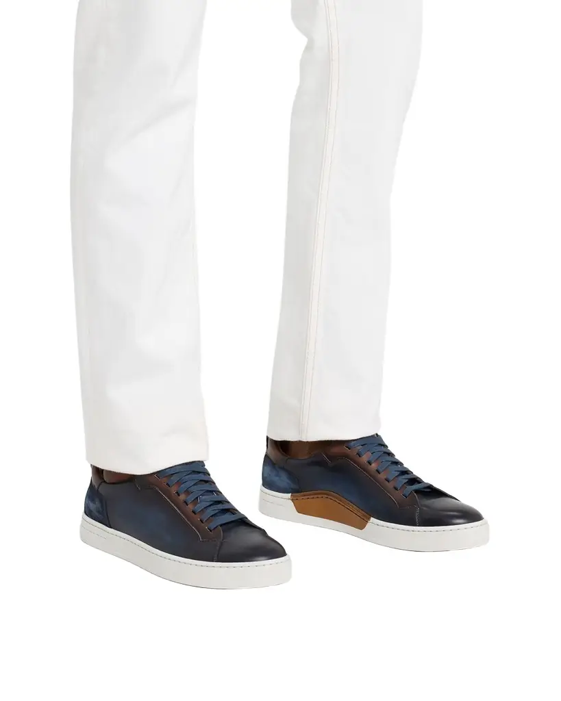 Magnanni Men's Amadeo Burnished Leather Low-Top Sneakers