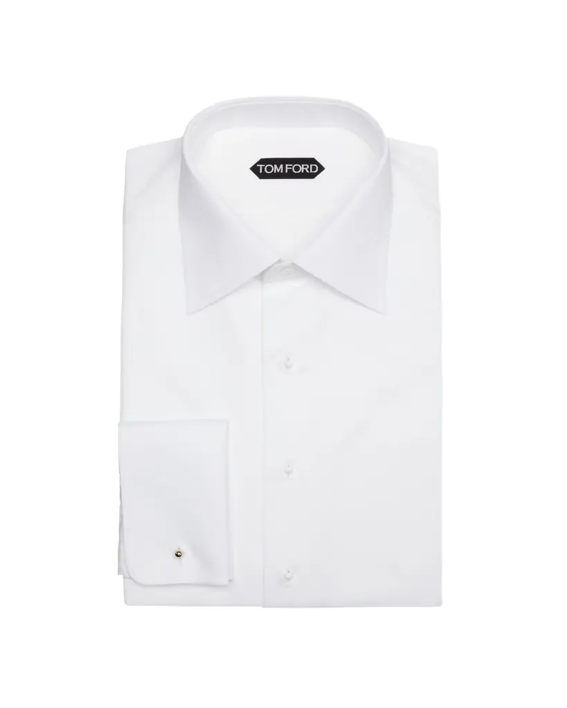 TOM FORD Men's Cotton Piqué Dress Shirt with French Cuffs