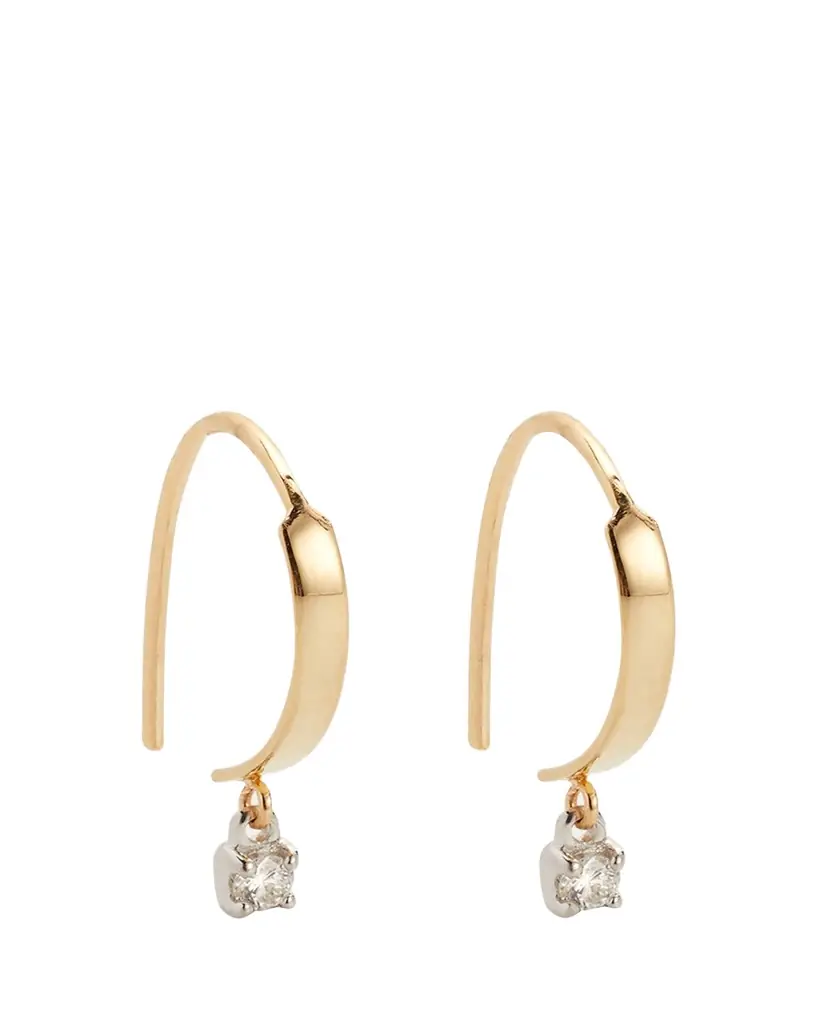 Lana 14K Gold Mini Flat Hooked on Hoop Earrings with Dangle Diamonds
