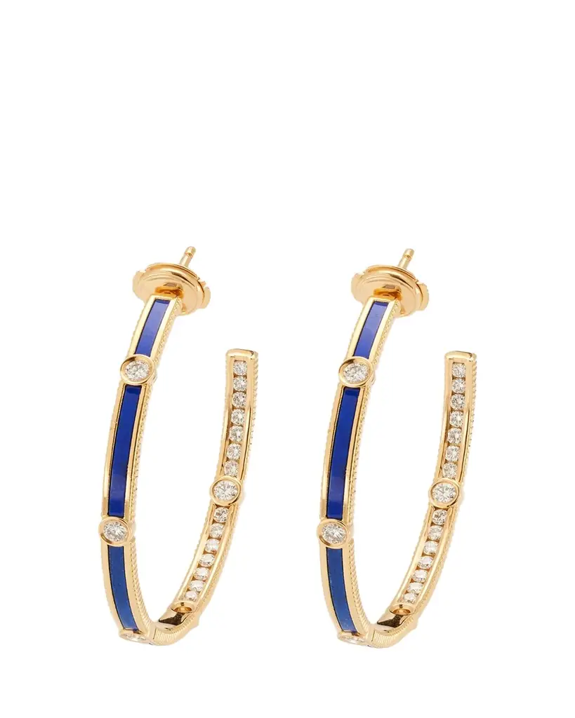 Viltier Rayon Lapis Extra-Large Hoop Earrings in 18K Yellow Gold and Diamonds