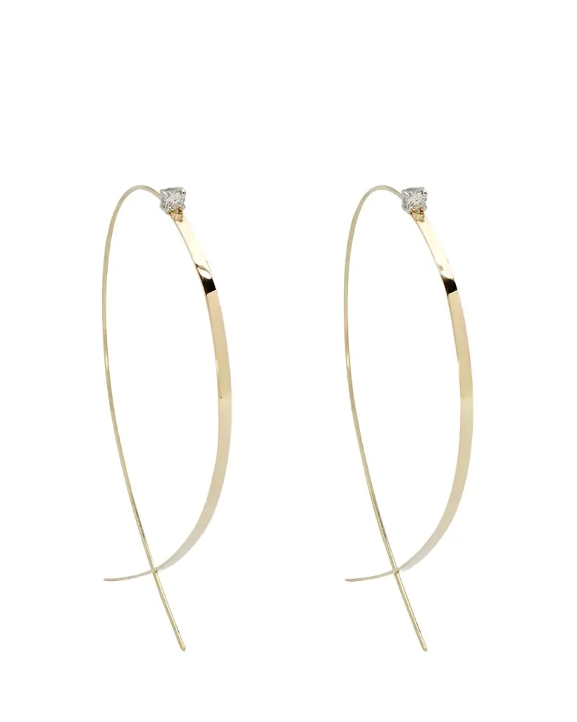 Lana 14K Gold Solo Large Flat Upside Down Hoop Earrings with Diamonds, 60mm