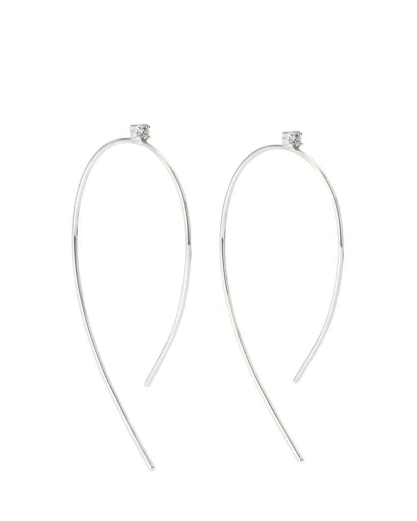 Lana 14K Gold Mini Wire Hooked On Hoop Earrings with Diamonds, 38mm