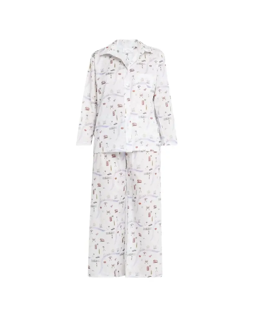 Pour Les Femmes Map-Print Cotton Pajama Set