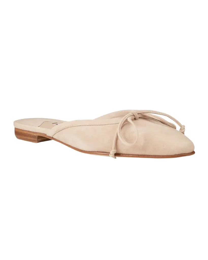 Manolo Blahnik Ballerimu Suede Bow Ballerina Flat Mules