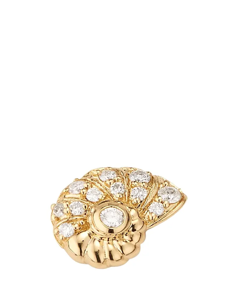 Sydney Evan 14k Yellow Gold Nautilus Shell Stud Earrings With Diamonds