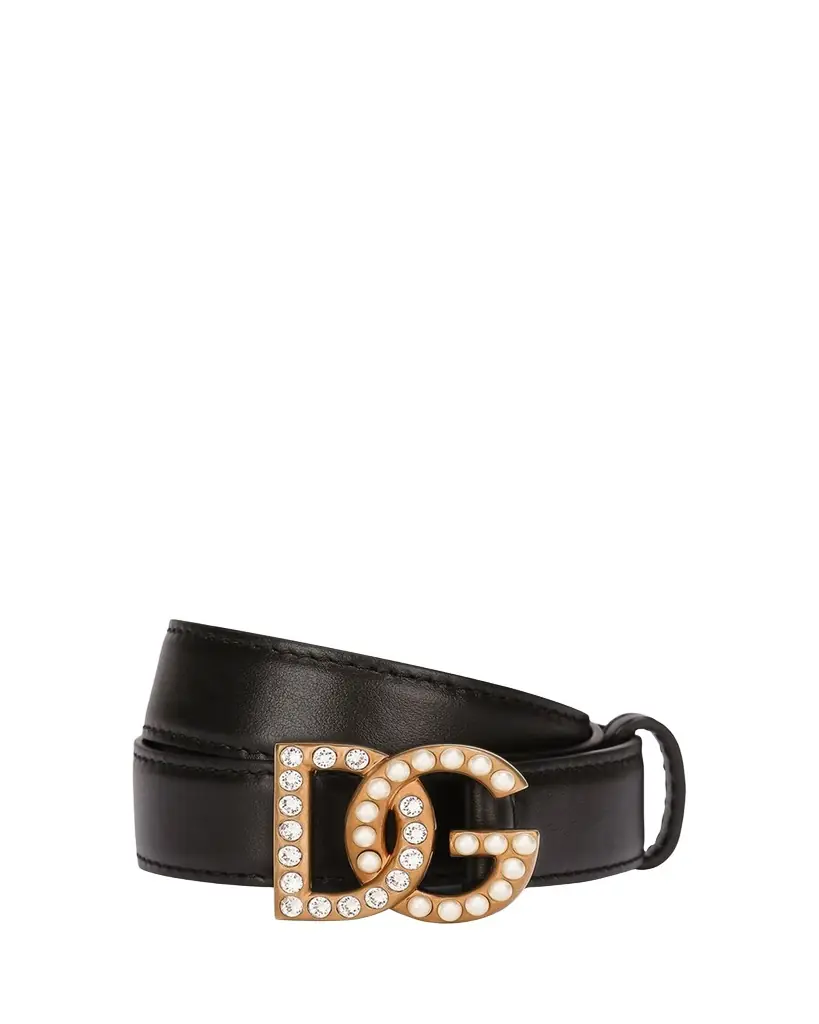 Dolce & Gabbana Embellished Pearly Interlocking DG Leather Belt