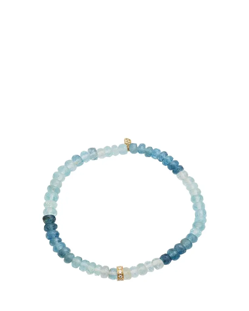 Sydney Evan 14K Gold 6mm Diamond Rondelle on Aqua Faceted Rondelle Bead Bracelet