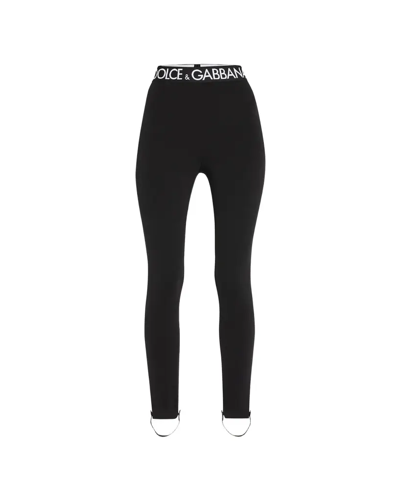 Dolce & Gabbana Branded Elastic High-Waist Leggings w/ Detachable Stirrups