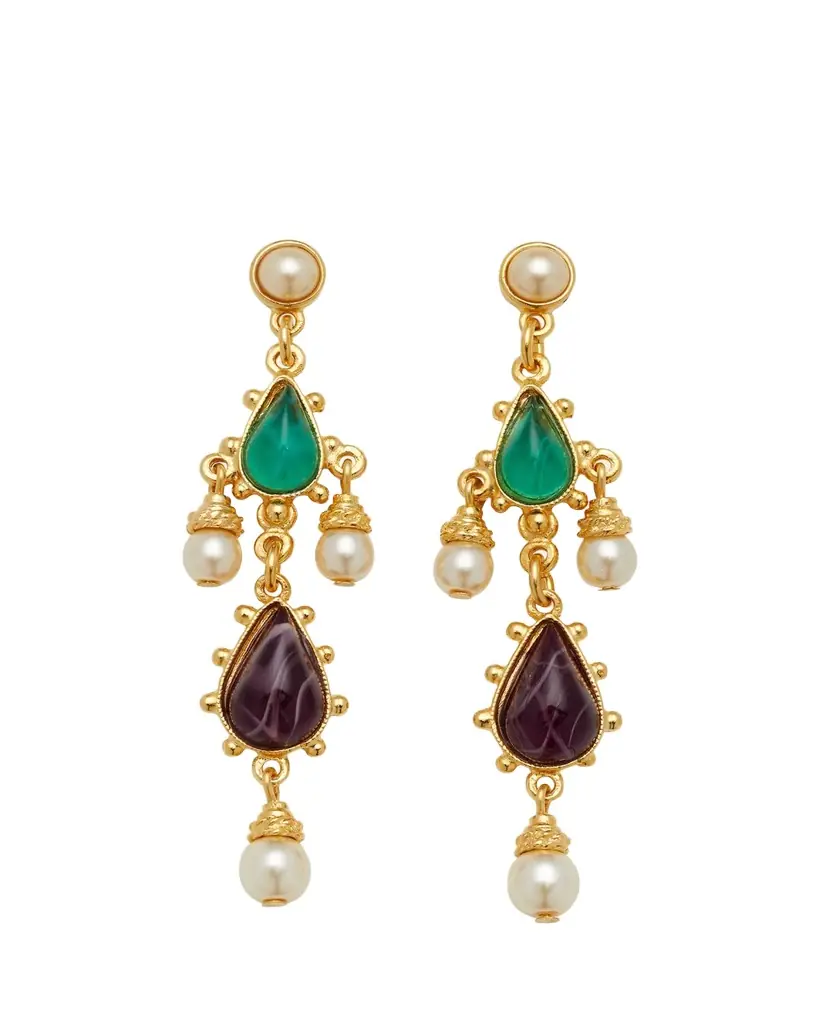 Ben-Amun Gold Stone and Pearly Earrings