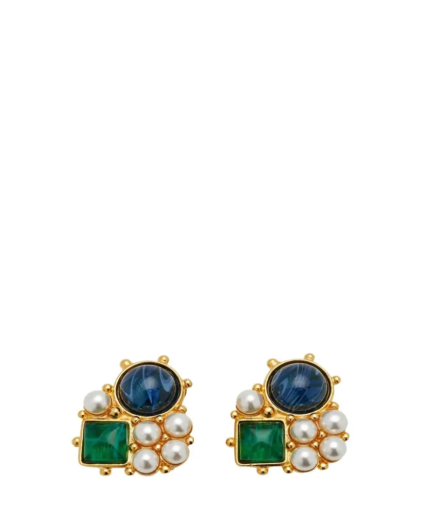 Ben-Amun Gold Stone and Pearly Cluster Earrings