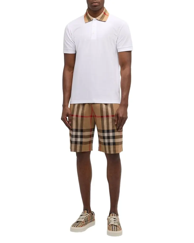 Burberry Men's Pique Polo Shirt with Check Collar