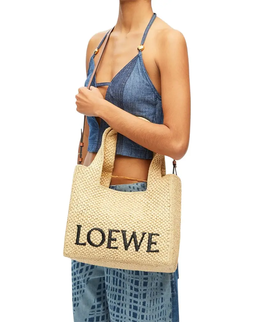 Loewe x Paula's Ibiza Font Logo Medium Tote Bag in Raffia