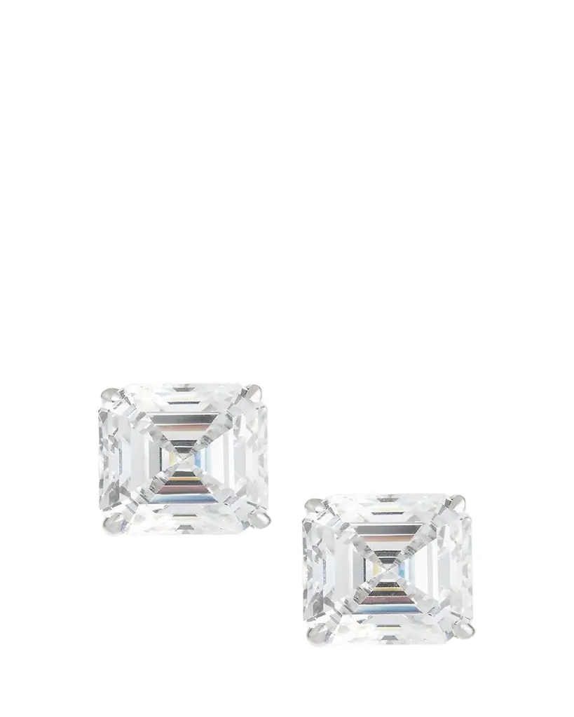 Fantasia by DeSerio 18K Gold Plated Asscher Stud Earrings, 10.0tcw