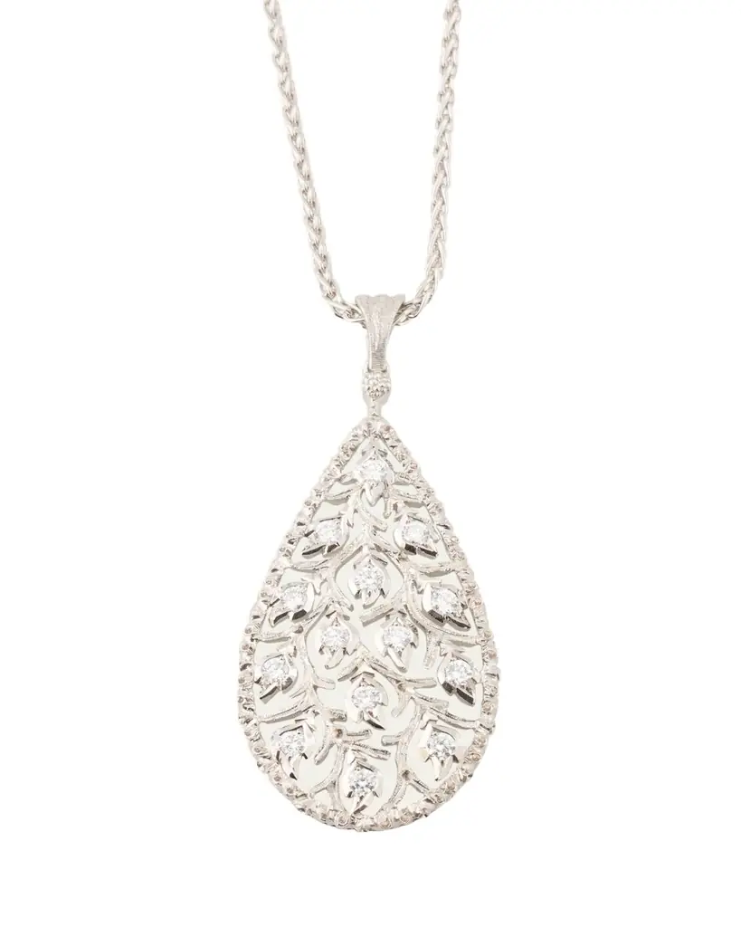 Buccellati Ramage 18K White Gold Drop Shaped Pendant Necklace with Diamonds