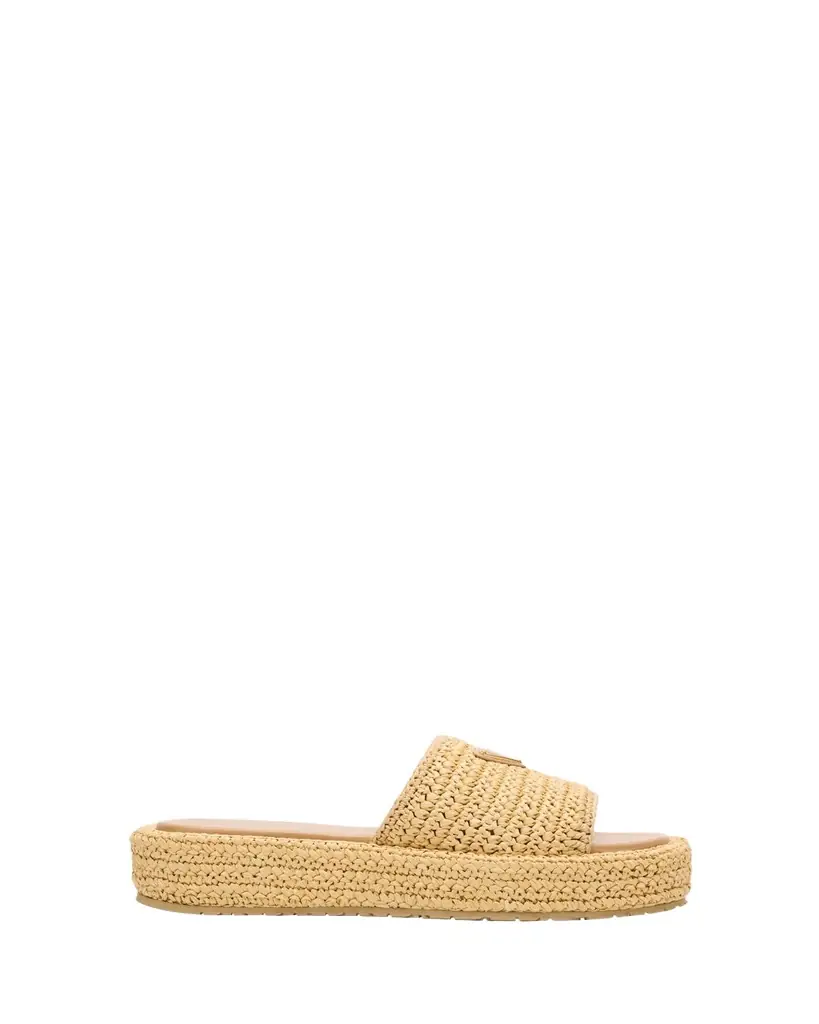 Prada Raffia Single-Band Platform Slides