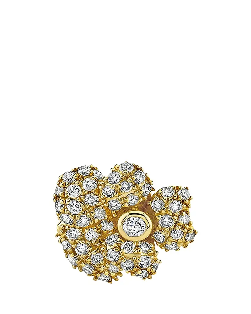 Sydney Evan 14K Yellow Gold Pave Diamond Pansy Single Stud Earring
