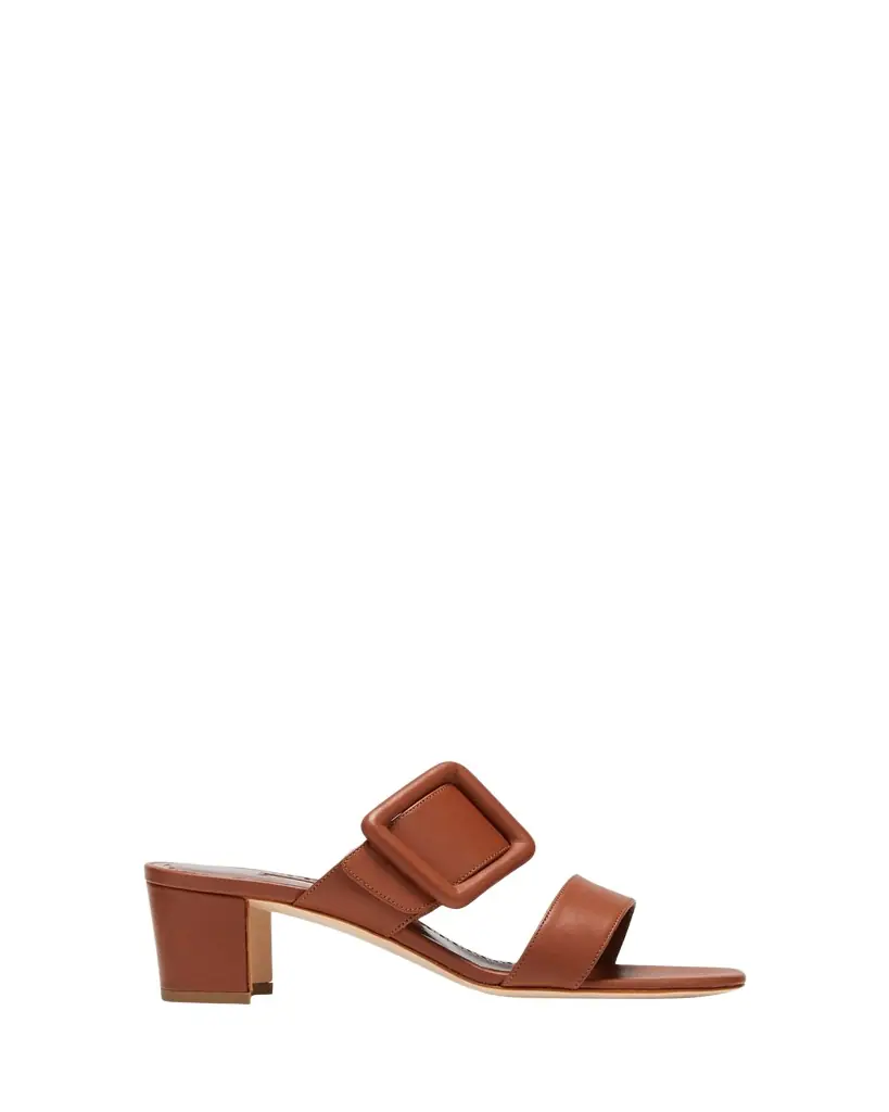 Manolo Blahnik Tituba Leather Buckle Slide Sandals