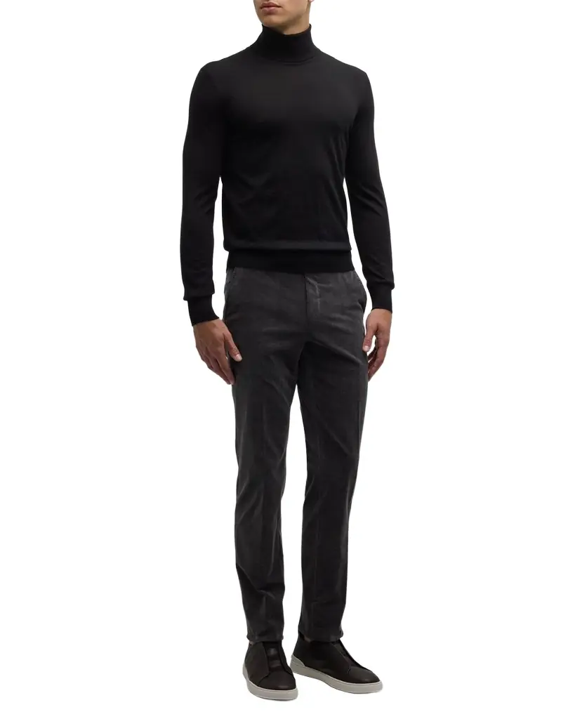 ZEGNA Men's Cashmere-Silk Turtleneck Sweater