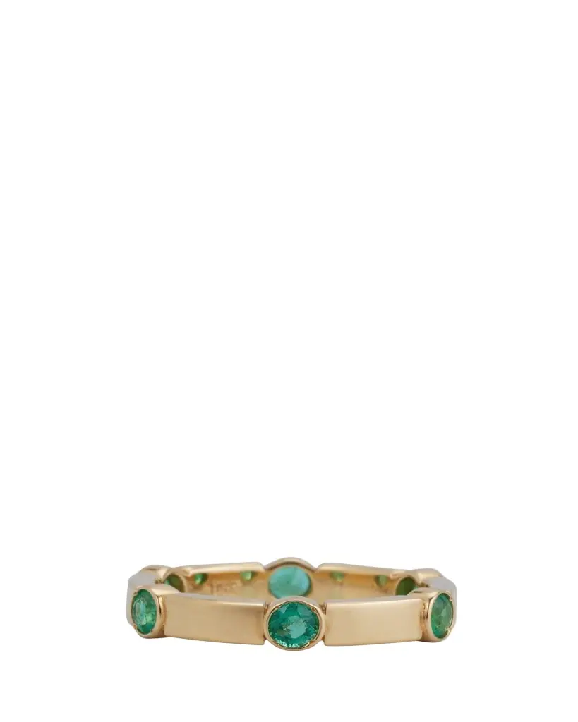 ILEANA MAKRI 18K Yellow Gold Stepping Stones Stream Ring with Emeralds