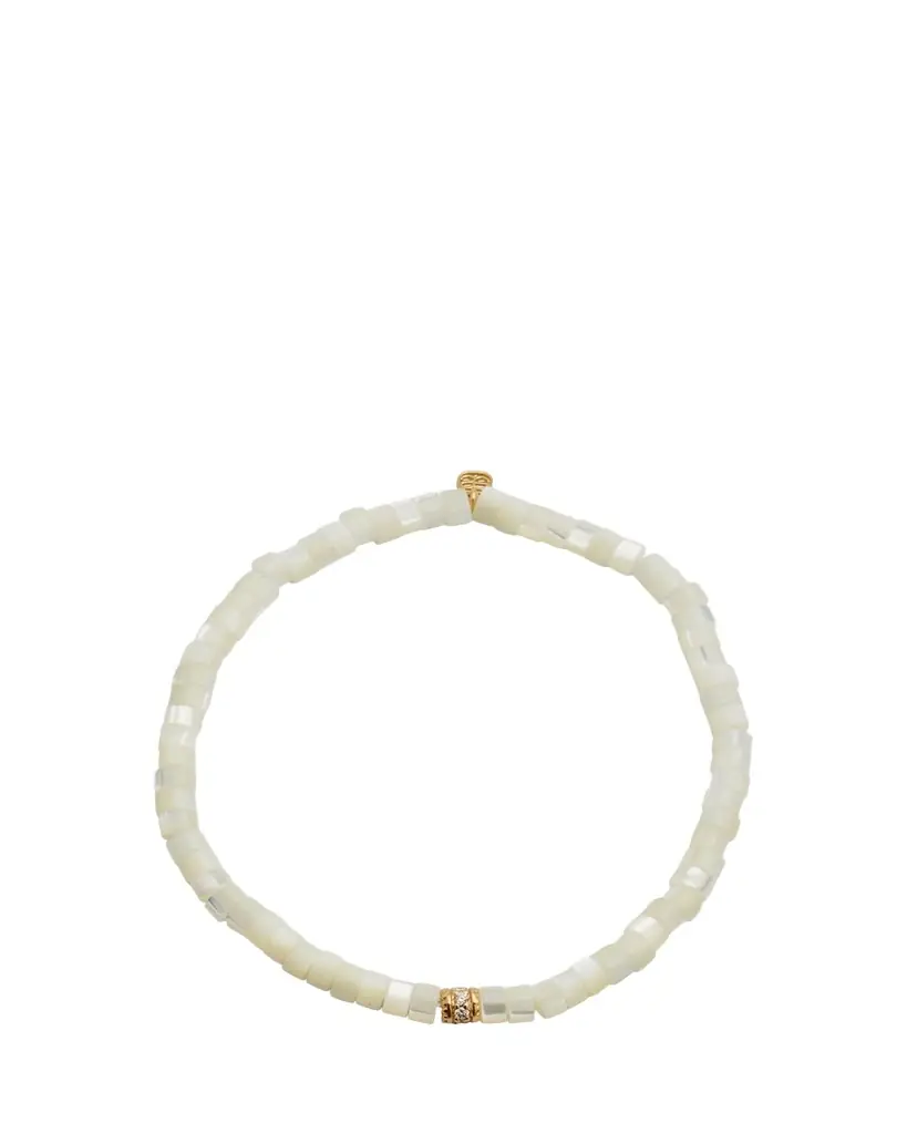 Sydney Evan 14K Yellow Gold Scallop Edge Pave Rondelle and Mother-of-Pearl Bracelet