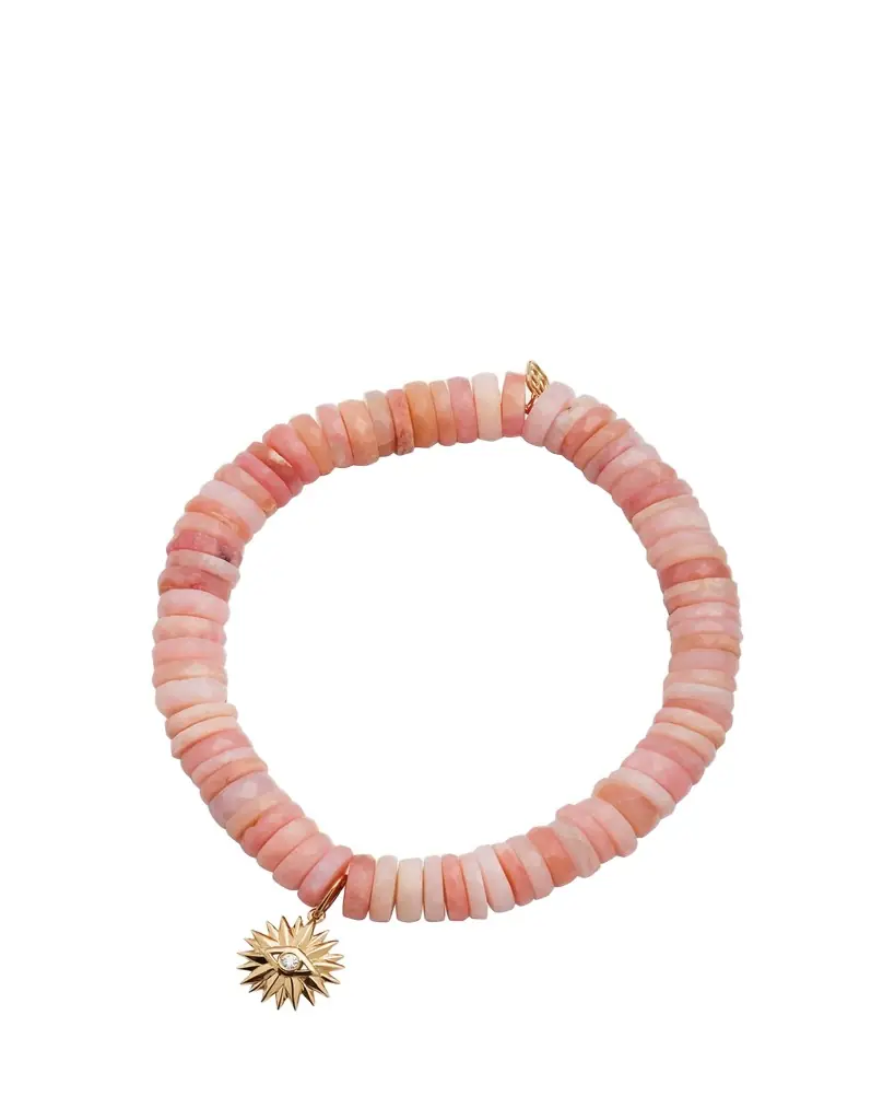 Sydney Evan 14k Pink Opal Wheel Bracelet with Diamond Evil Eye Charm