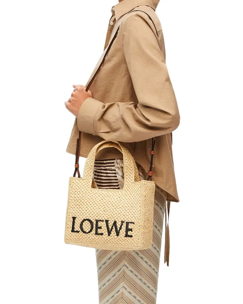 Loewe x Paula's Ibiza Font Logo Small Tote Bag in Raffia